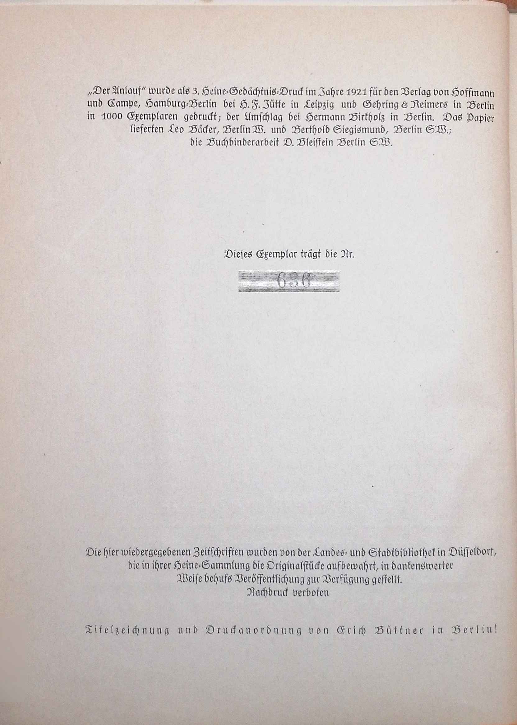 Limitierungsblatt mit Druckvermerk